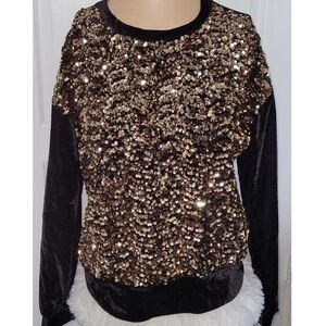 Cable & Gauge Black and Gold Sequin Blouse